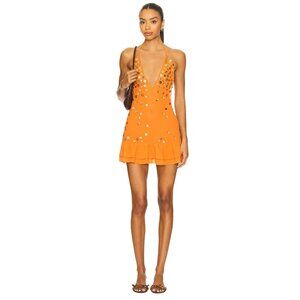 Jaded London Layered Button Mini Dress in Orange New Womens Sheer Halter